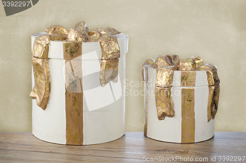 Image of Christmas decorative white gift boxes