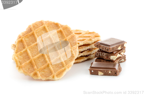 Image of Pile of sweet waffles and chocolate parts