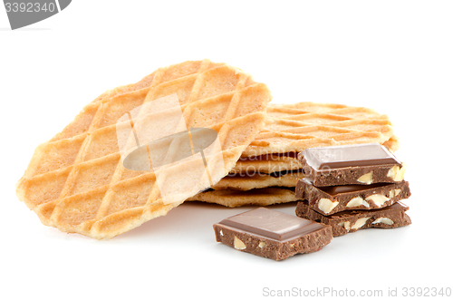 Image of Pile of sweet waffles and chocolate parts