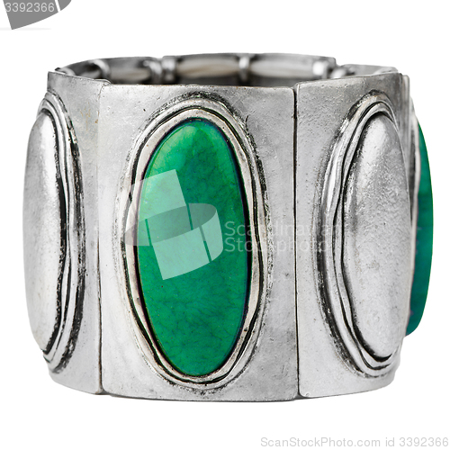 Image of Silver bracelet with green gemstones