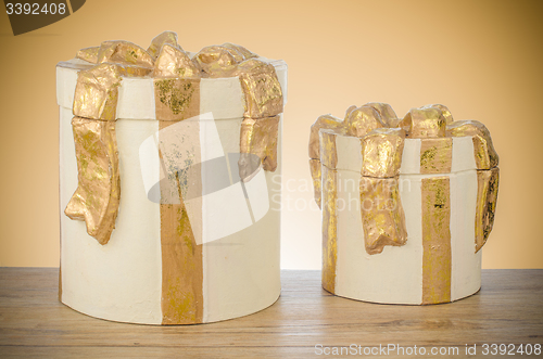 Image of Christmas decorative white gift boxes