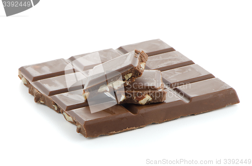 Image of Closeup detail of chocolate with almods parts