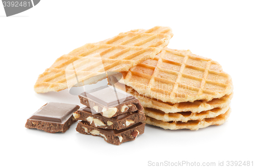 Image of Pile of sweet waffles and chocolate parts