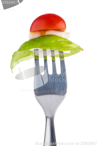 Image of Caprese salad on the fork