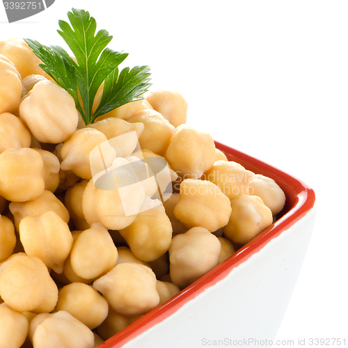 Image of Closeup of a bowl with boiled chickpeas