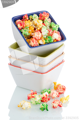 Image of Pile of ceramic bowls of popcorn