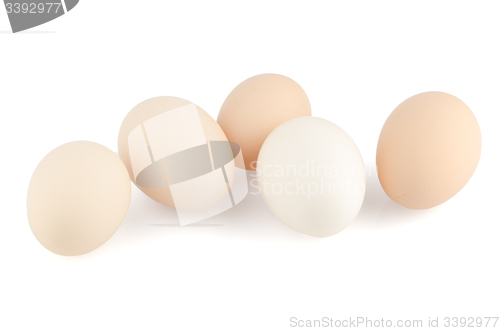 Image of Five eggs on white 