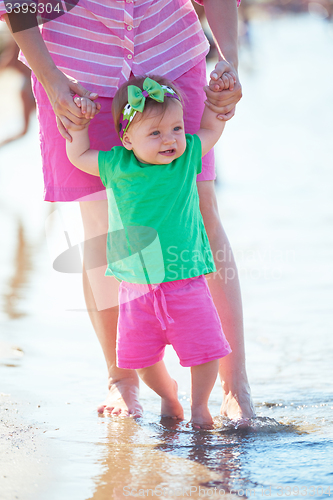 Image of mom and baby on beach  have fun