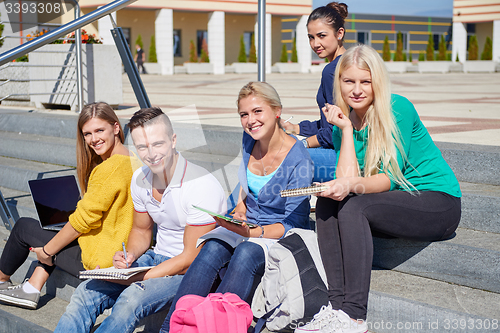 Image of students outside sitting on steps