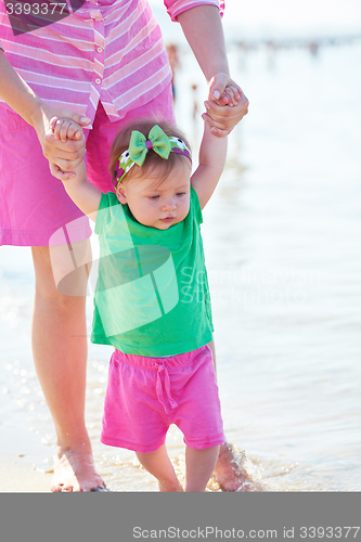 Image of mom and baby on beach  have fun