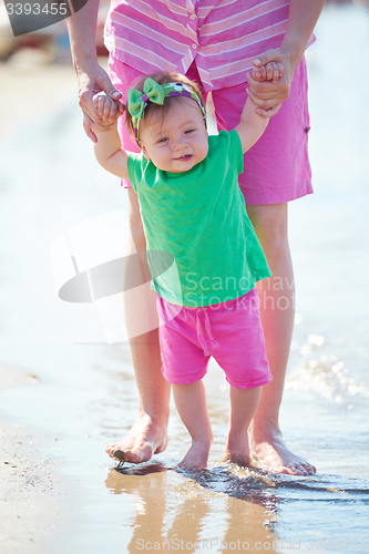 Image of mom and baby on beach  have fun