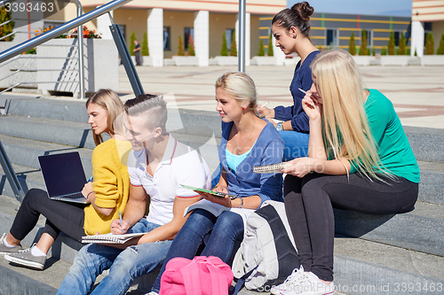 Image of students outside sitting on steps