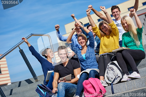 Image of students outside sitting on steps