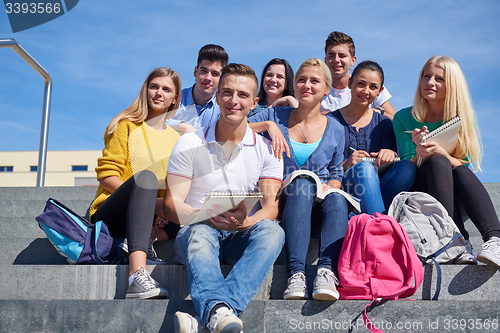 Image of students outside sitting on steps