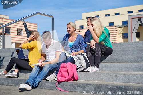 Image of students outside sitting on steps