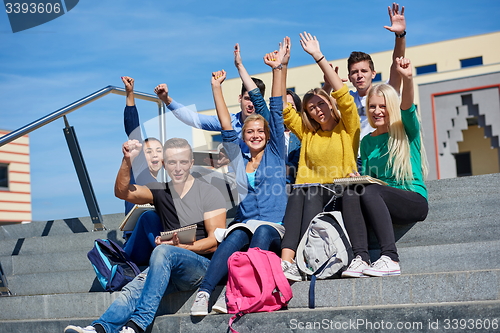 Image of students outside sitting on steps