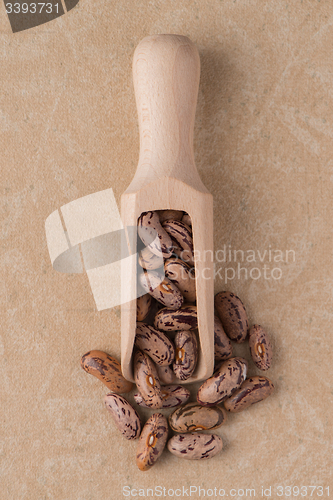 Image of Wooden scoop with pinto beans