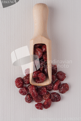 Image of Wooden scoop with dried cranberries