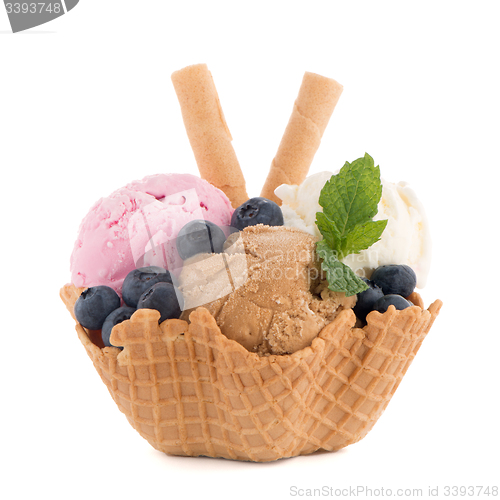 Image of Ice cream scoops in wafer bowl