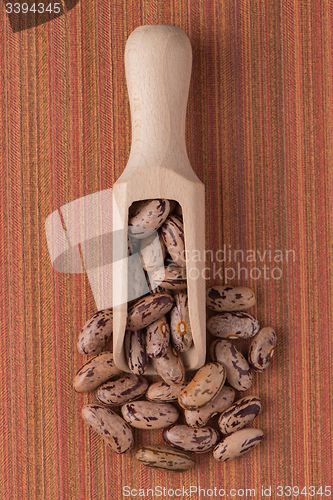 Image of Wooden scoop with pinto beans