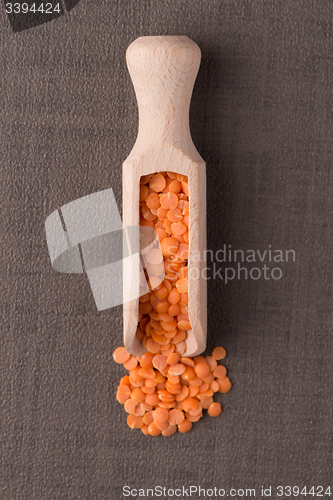 Image of Wooden scoop with  peeled lentils