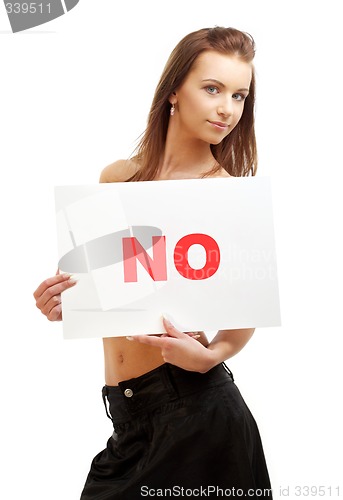 Image of lovely girl holding no word board