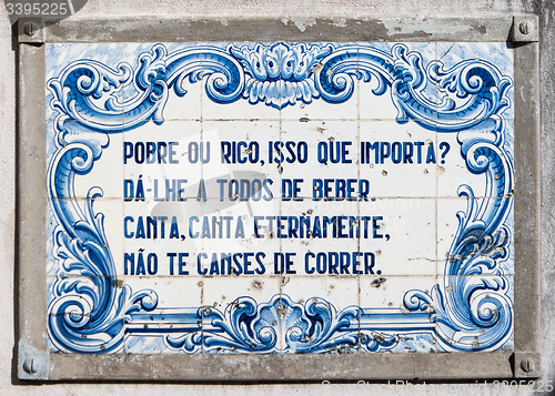 Image of Panel of traditional Portuguese tiles hand-painted blue and whit