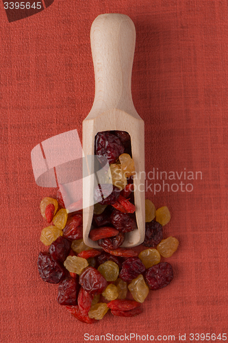 Image of Wooden scoop with mixed dried fruits