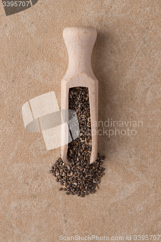 Image of Wooden scoop with chia seeds