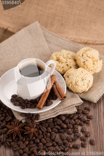 Image of Coffee cup with burlap sack