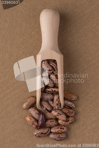 Image of Wooden scoop with pinto beans