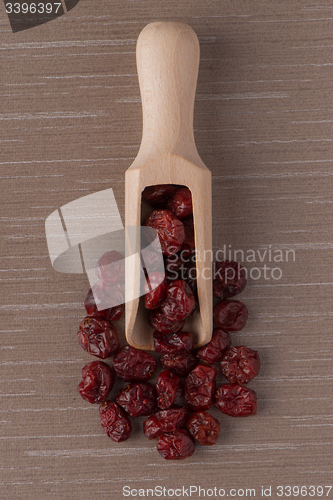 Image of Wooden scoop with dried cranberries