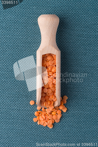 Image of Wooden scoop with  peeled lentils