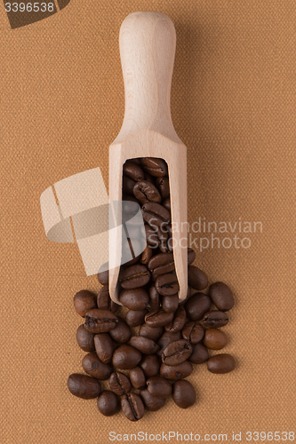 Image of Wooden scoop with coffee beans