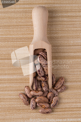 Image of Wooden scoop with pinto beans