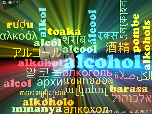 Image of Alcohol multilanguage wordcloud background concept glowing