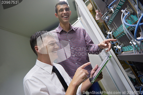 Image of network engineers in server room