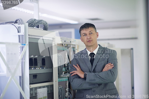 Image of network engineer working in  server room