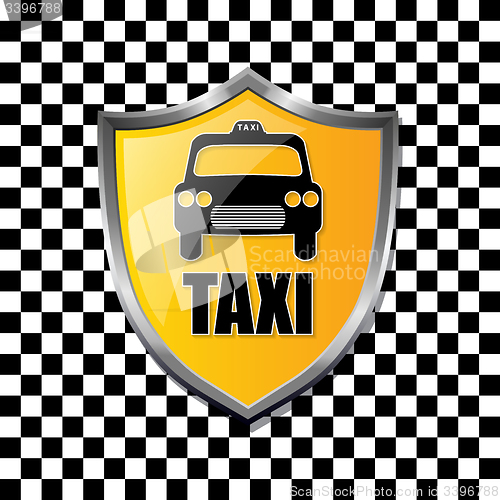 Image of Taxi shield badge on checkered background