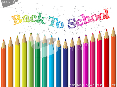 Image of Back to school background with pencils and text