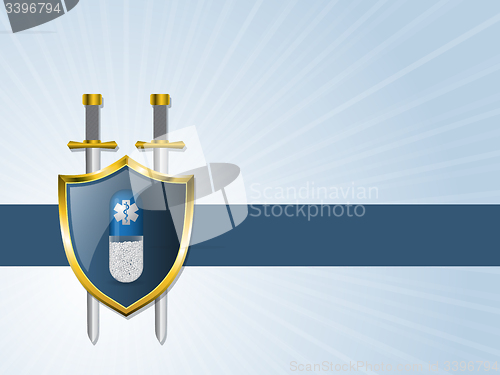 Image of Medical advertising background with bursting shield and place fo