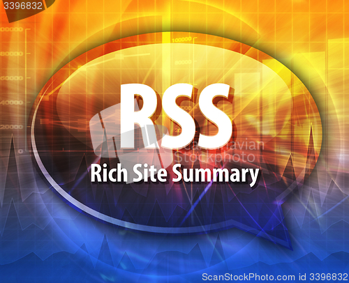 Image of RSS acronym definition speech bubble illustration