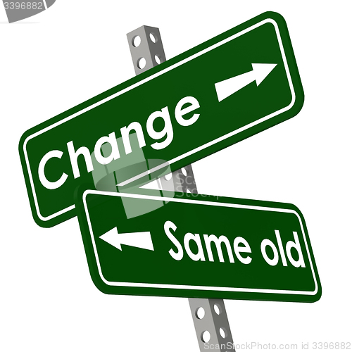 Image of Change and same old road sign in green color