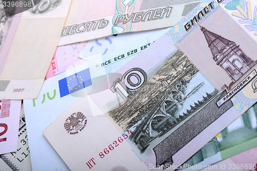 Image of Dollars, euros, russian roubles - Money of the world