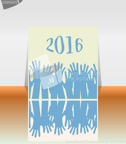 Image of 2016 and people hands set symbol. The inscription 2016 in oriental style on abstract background