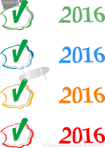 Image of Happy new year 2016 creative greeting card design, Year 2016 stickers set design element isolated on white