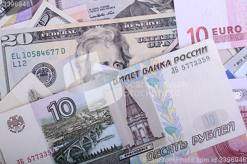 Image of Dollars, euros, russian roubles - Money of the world