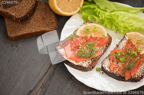 Image of Sandwich with salmon for breakfast