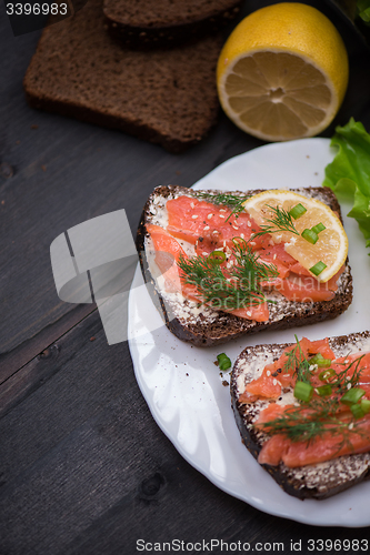 Image of Sandwich with salmon for breakfast