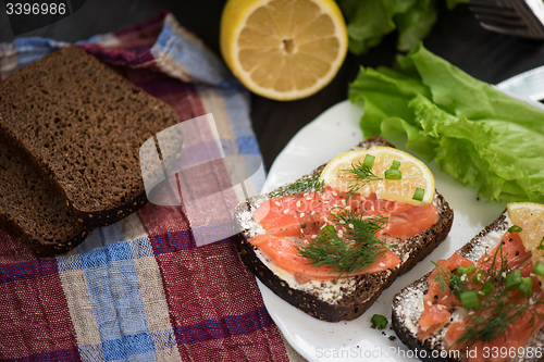 Image of Sandwich with salmon for breakfast